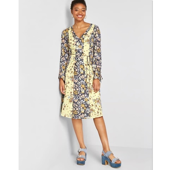 Modcloth Unique Persona Midi Dress Yellow Floral Size 2 NWT Retro 70s - Picture 1 of 12